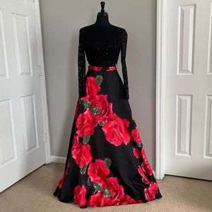 B. Darlin Two Piece Crop Open Back Formal Dress